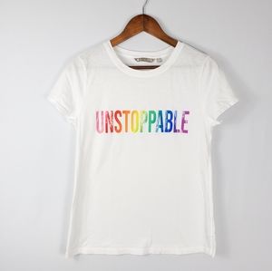 Athleta 'Unstoppable' White Rainbow T-Shirt Med